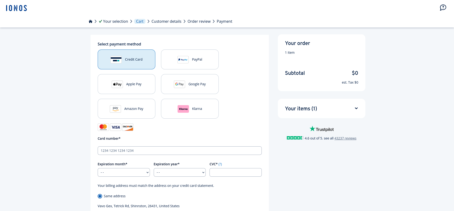 IONOS AI Receptionist checkout payment options