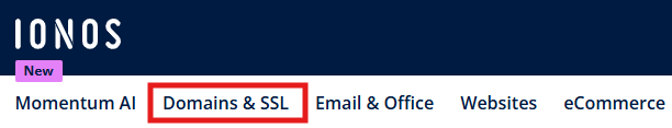 IONOS Domains and SSL navigation menu