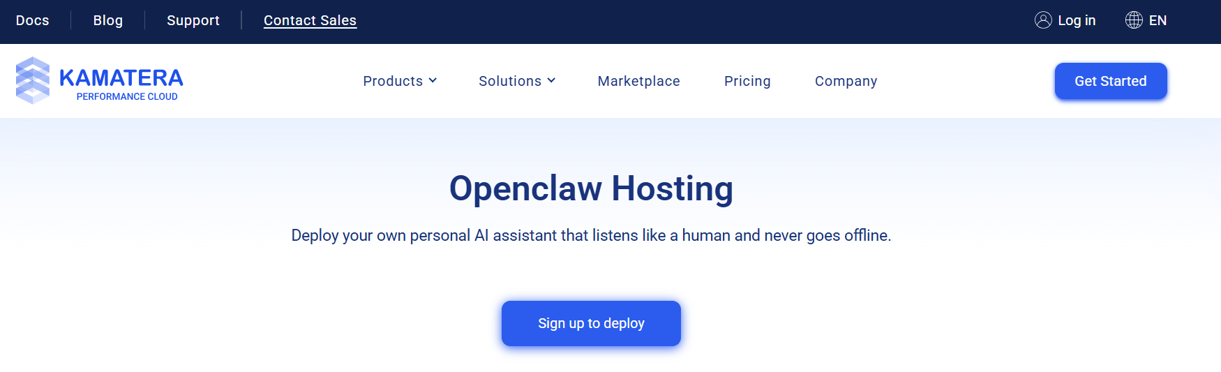 Kamatera registreerumise nupp OpenClaw juurutamiseks
