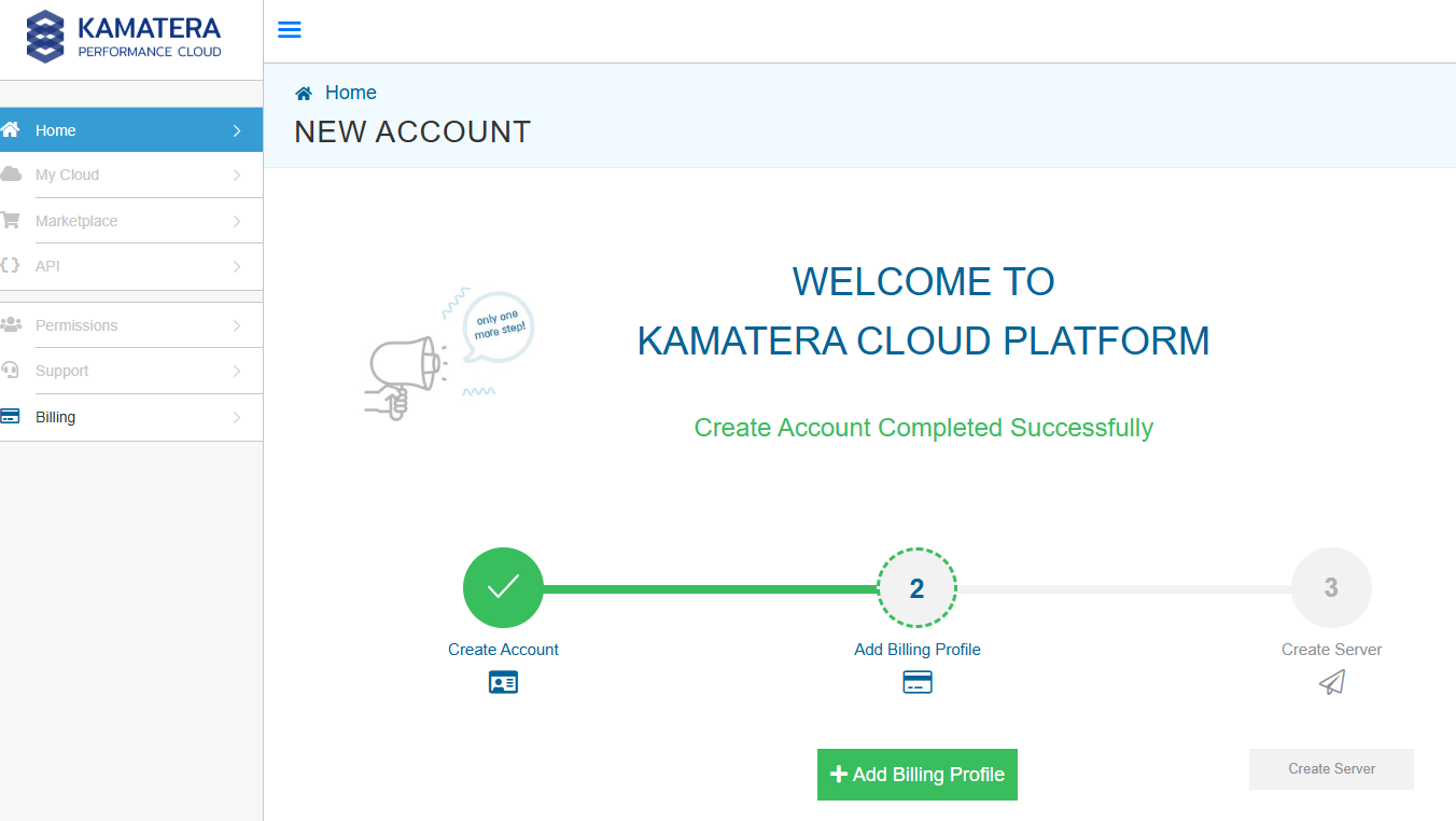 Kamatera arveldusprofiili lisamise leht OpenClaw serveri seadistamiseks
