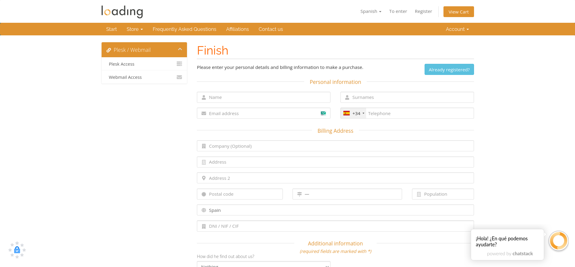 screenshot of the sign up form