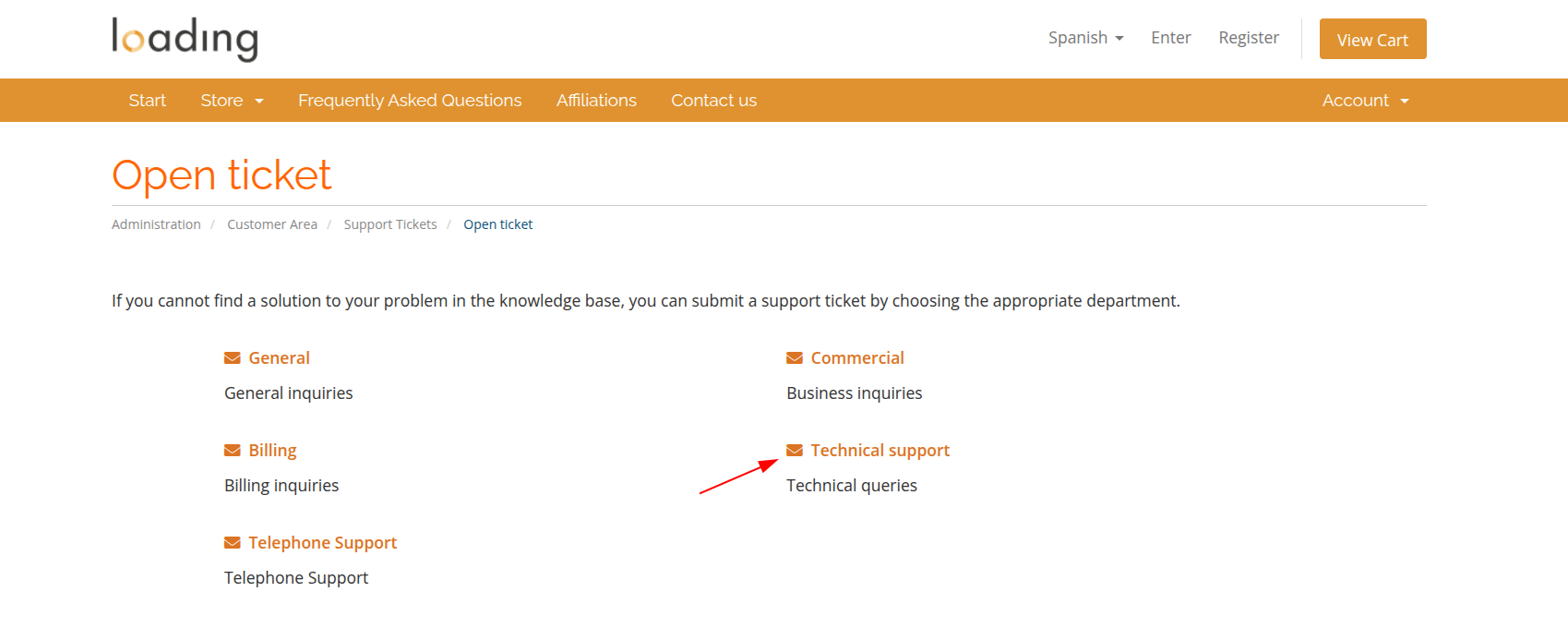 screenshot of Support options