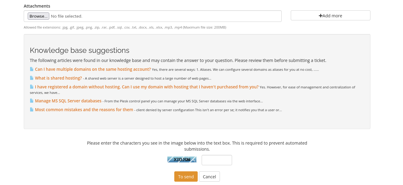 screenshot of the knowledgebase