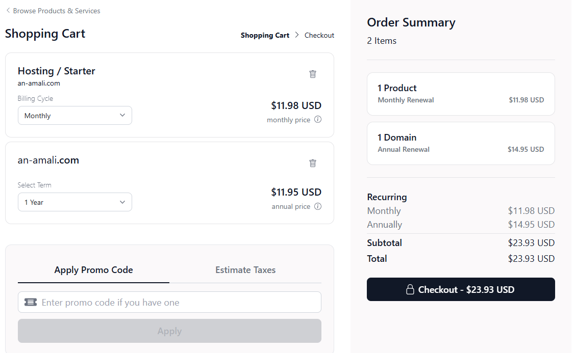 LumisCloud promo code field during checkout
