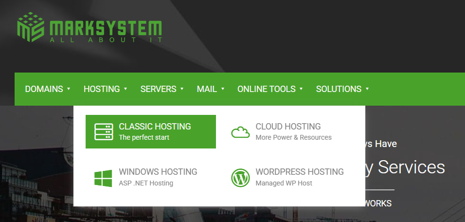 Marksystem hosting and cloud services navigation