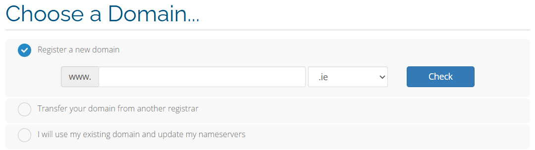 Marksystem hosting package and domain selection page
