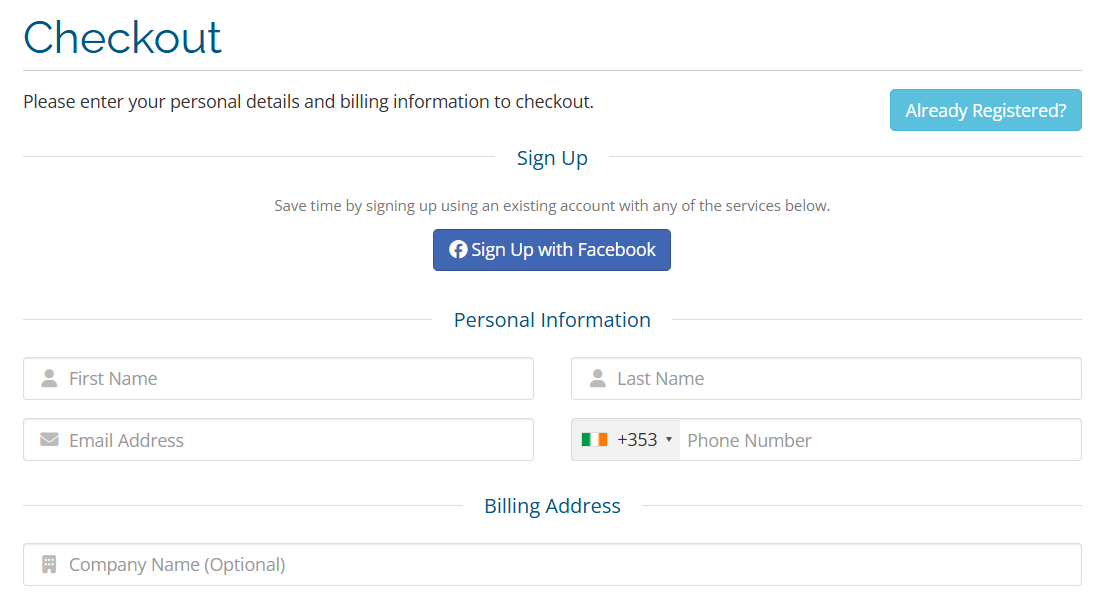 Marksystem account registration and billing information page
