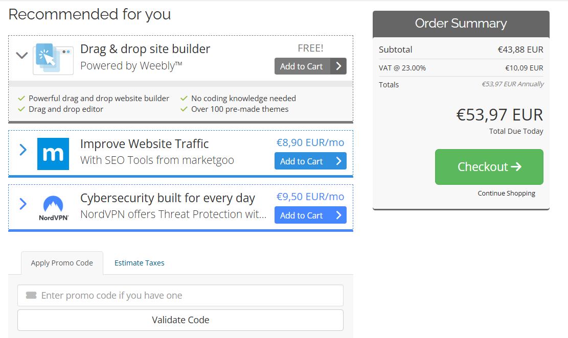 Marksystem promo code field during checkout