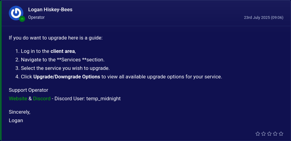 Pine Hosting support reply with steps to upgrade Minecraft server RAM from the client area