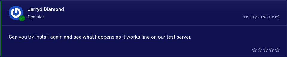 Pine Hosting support response suggesting reinstall after ATM8 startup failure