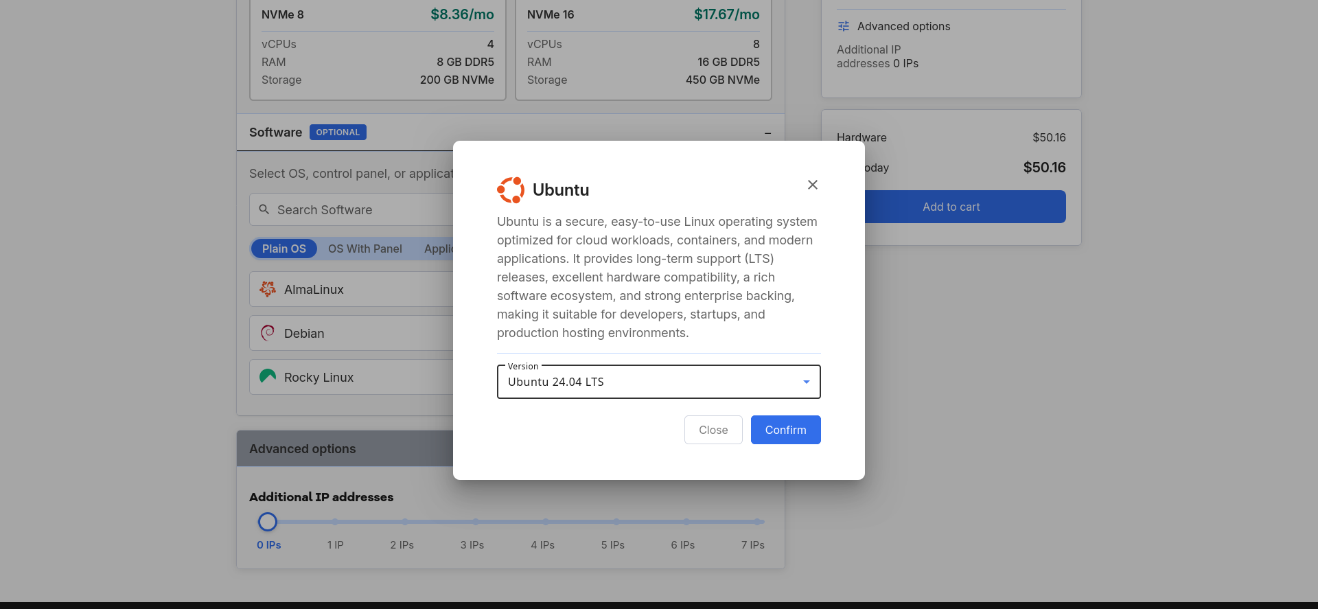 Network Solutions VPS Ubuntu operating system selection