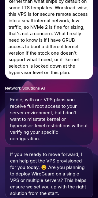Network Solutions support agent sales-focused follow-up