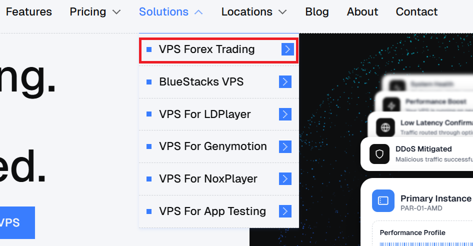 PetroSky website VPS for Forex Trading option