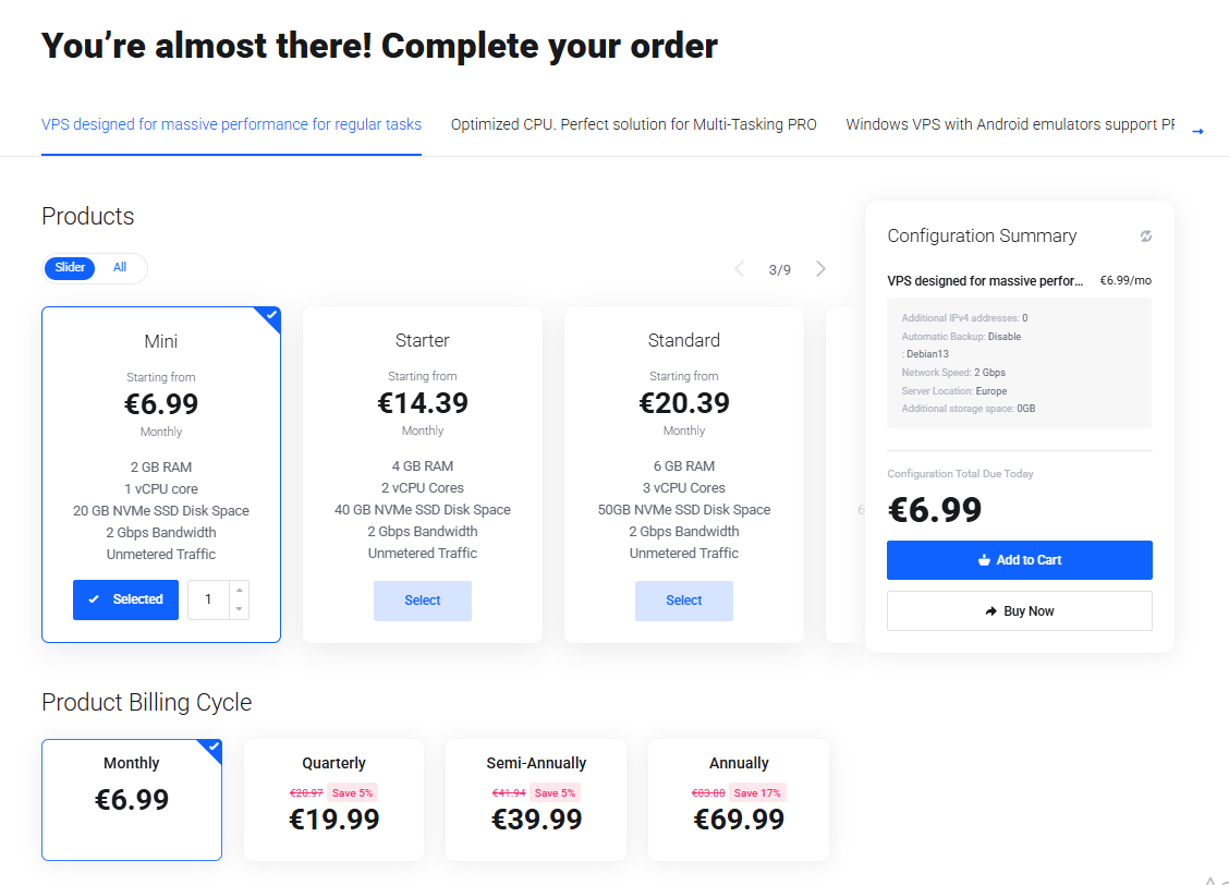 PetroSky VPS configuration summary and checkout options
