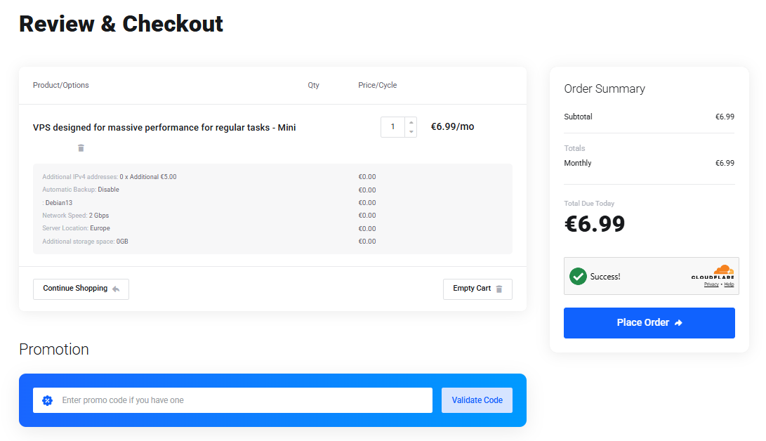 PetroSky Review and Checkout page with promotion code field