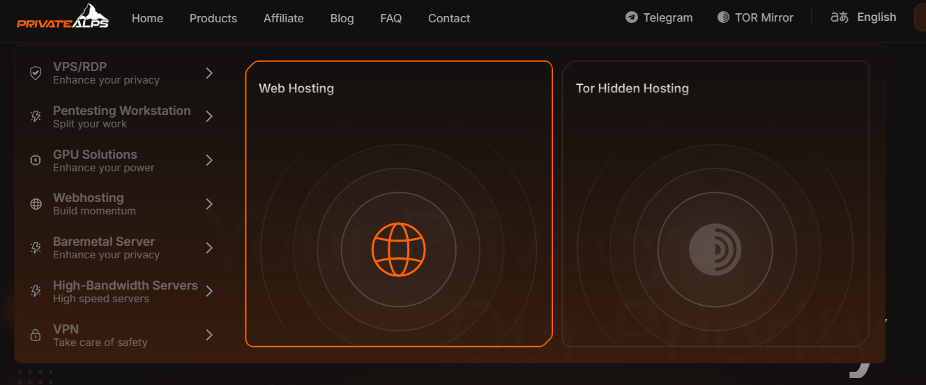PrivateAlps web hosting services and hosting plans