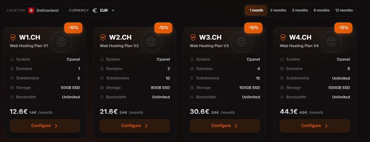 PrivateAlps hosting plan configuration page