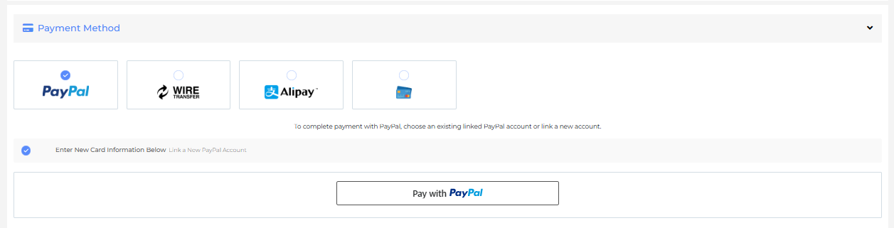 Sharktech checkout page showing available payment methods