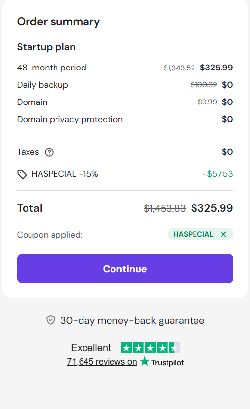screenshot of entering HASPECIAL Hostinger coupon code from Hostadvice
