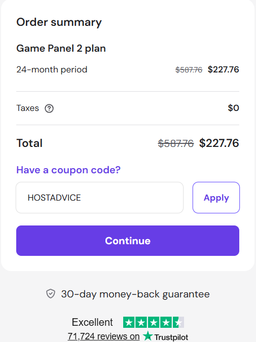 screenshot of entering HOSTADVICE Hostinger coupon code from HostAdvice