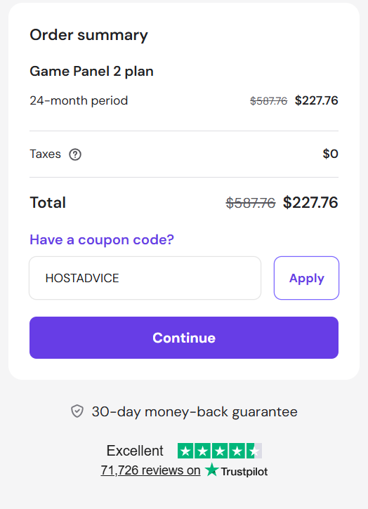 screenshot of entering HOSTADVICE Hostinger coupon code from HostAdvice