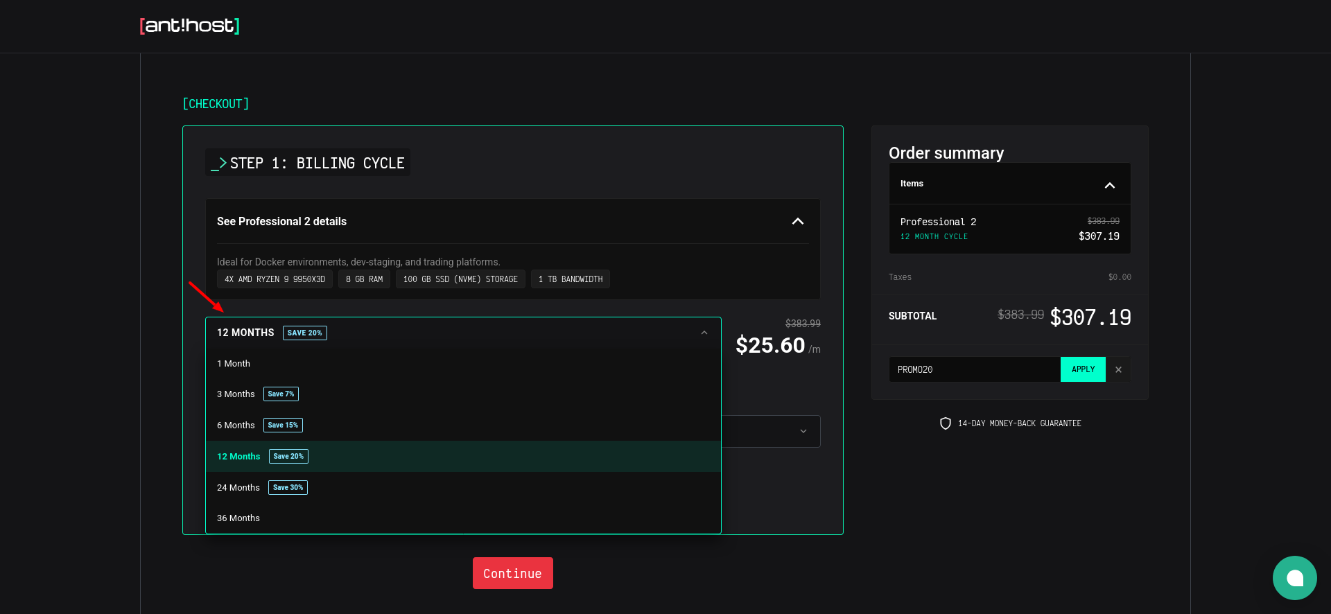 screenshot of billing cycles