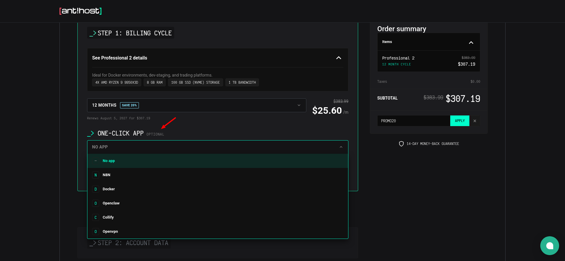 screenshot of one-click apps