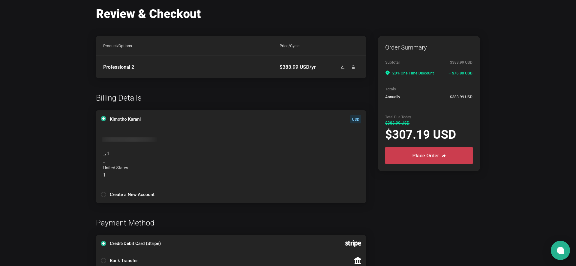 screenshot of the checkout