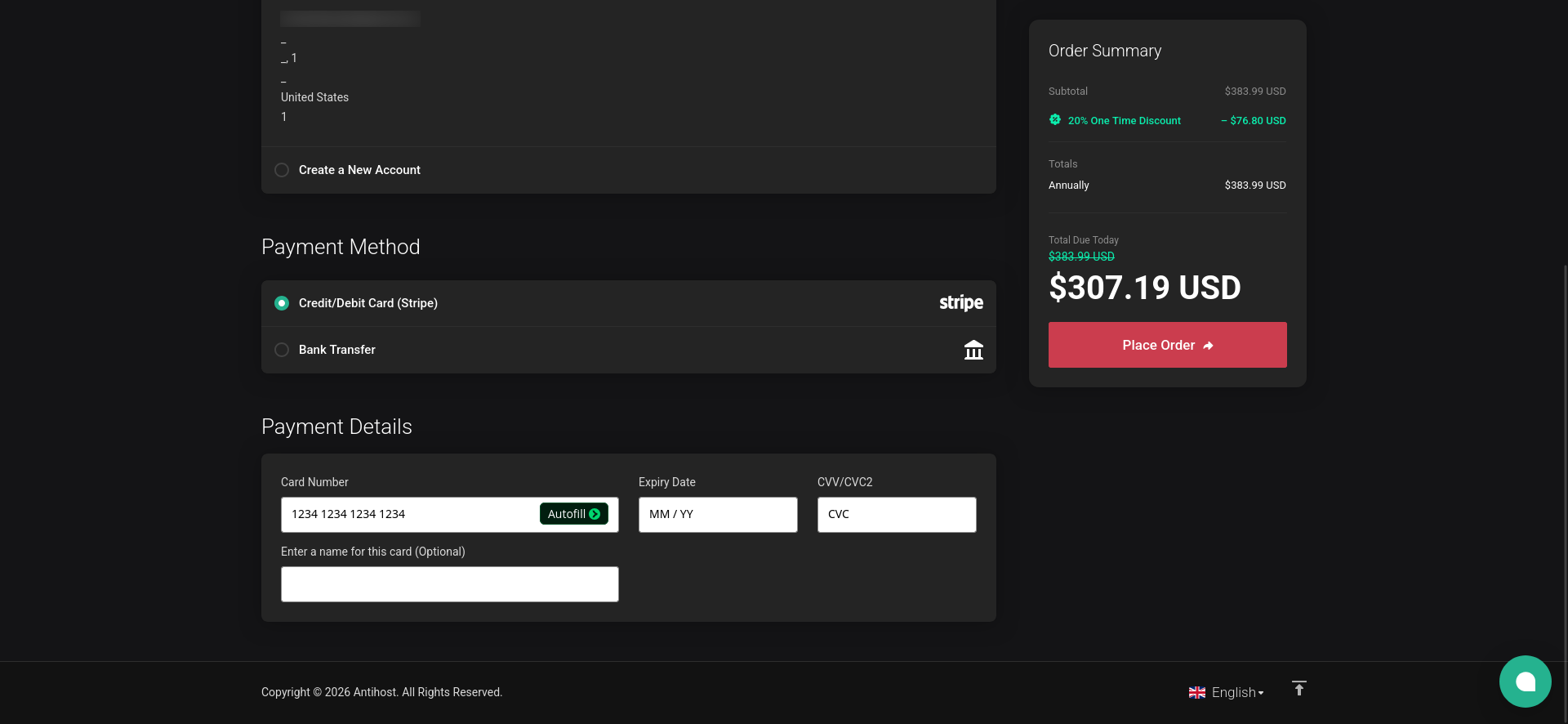 screenshot of the order summary