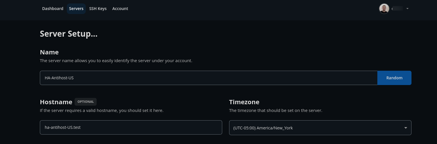 screenshot of the server settings