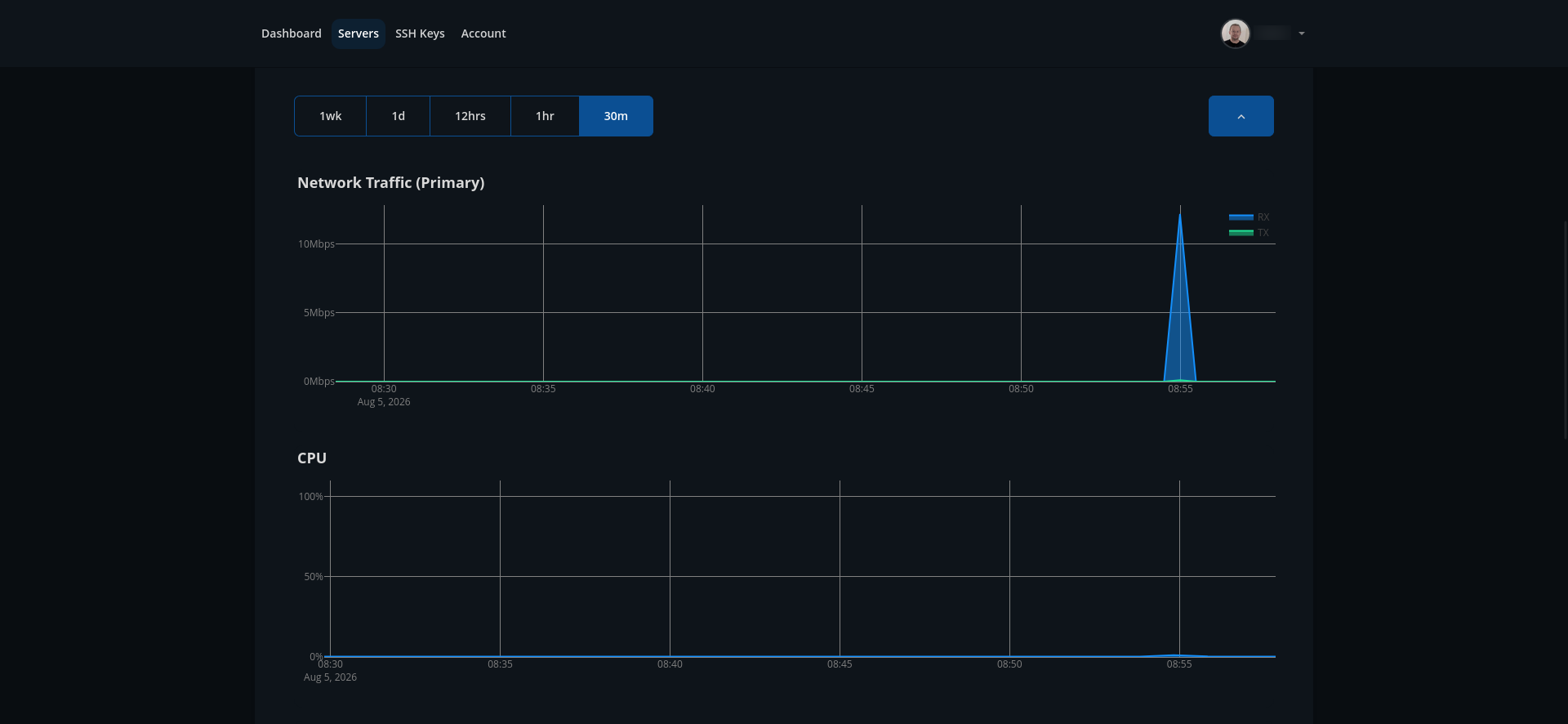 screenshot of the servers tab