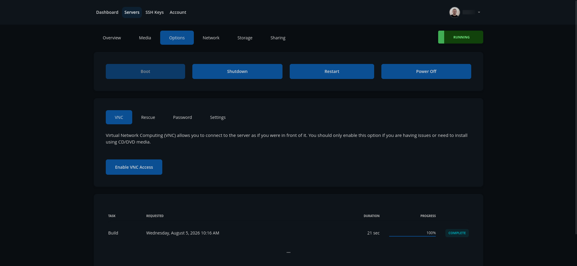 screenshot of the Options menu