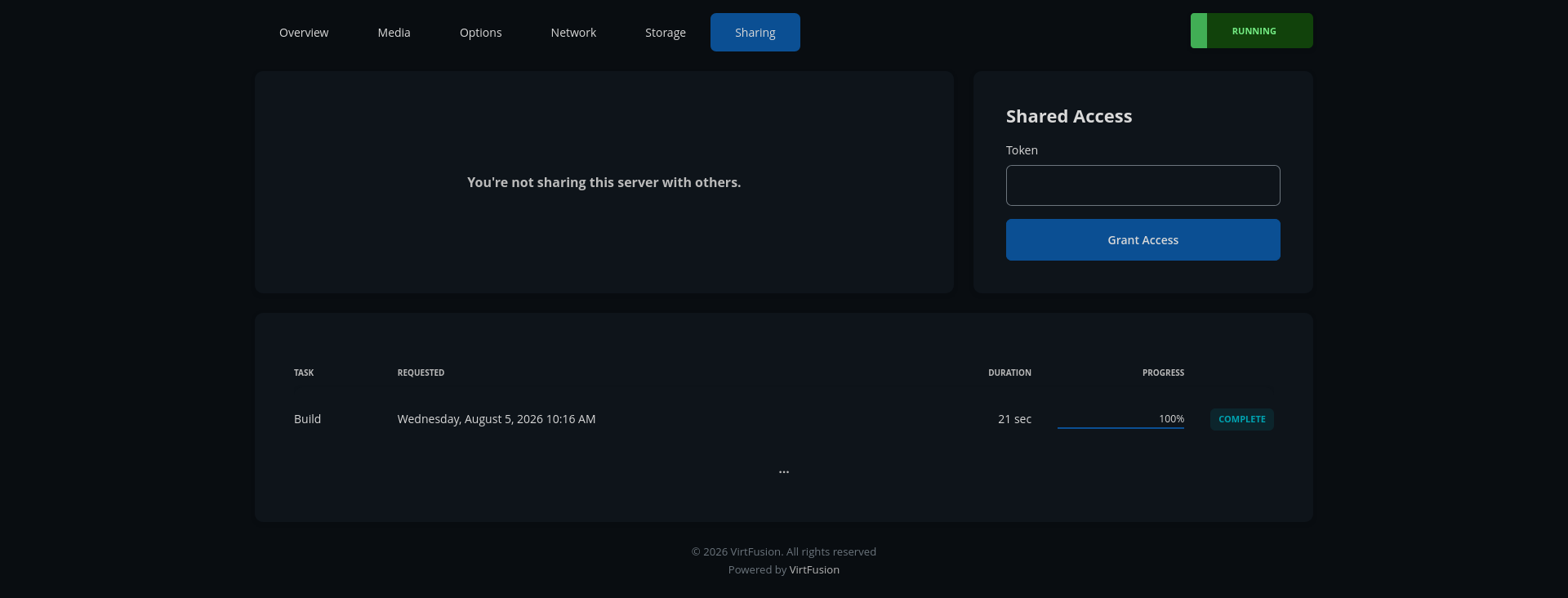 screenshot of the Sharing menu