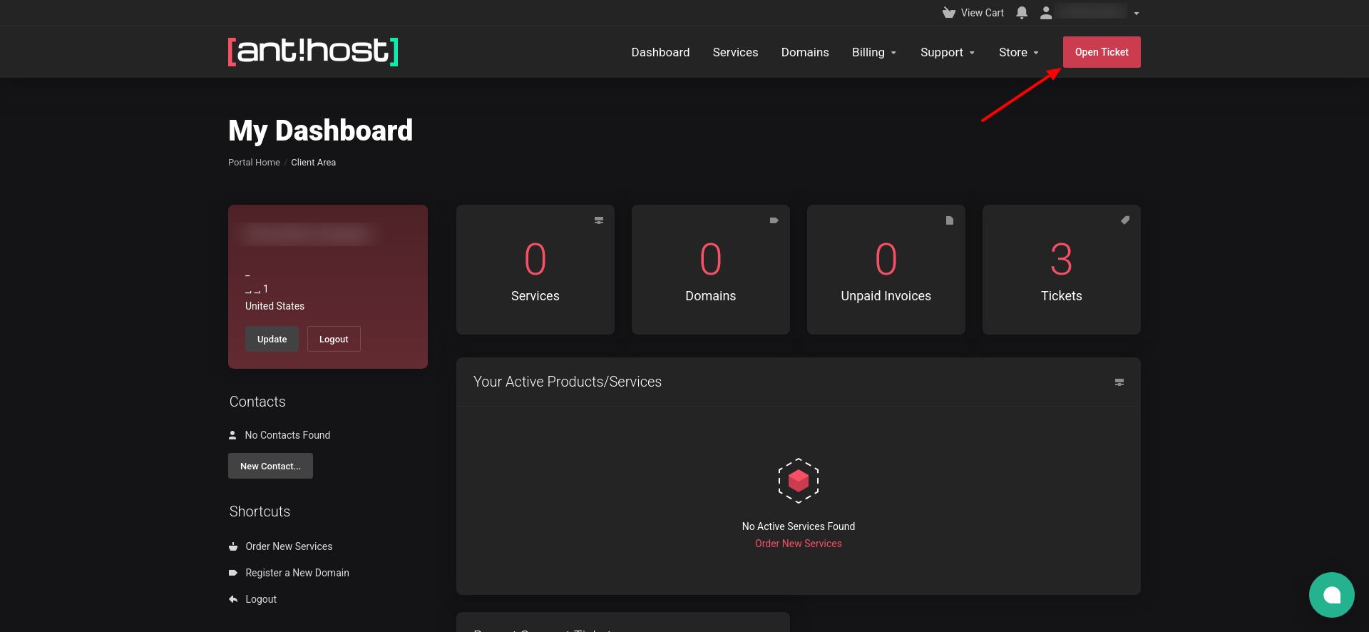 screenshot of the Open Tickets button