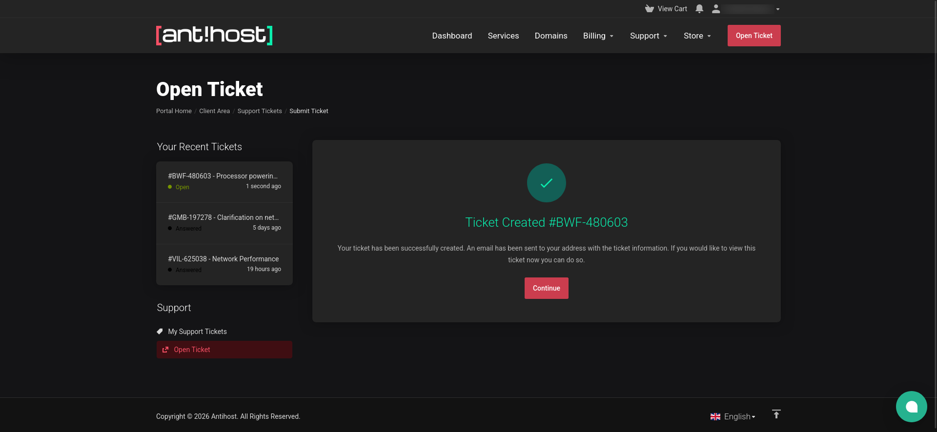 screenshot of Tickets menu