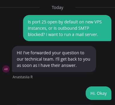 screenshot of the livechat support