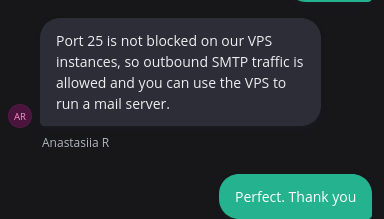 screenshot of the livechat support