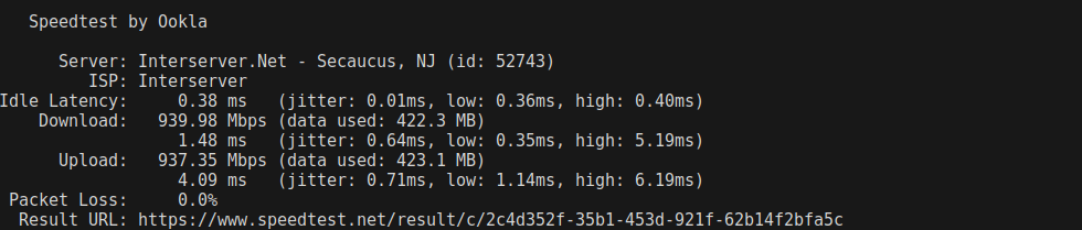 screenshot of Network Speed (Run 2) test