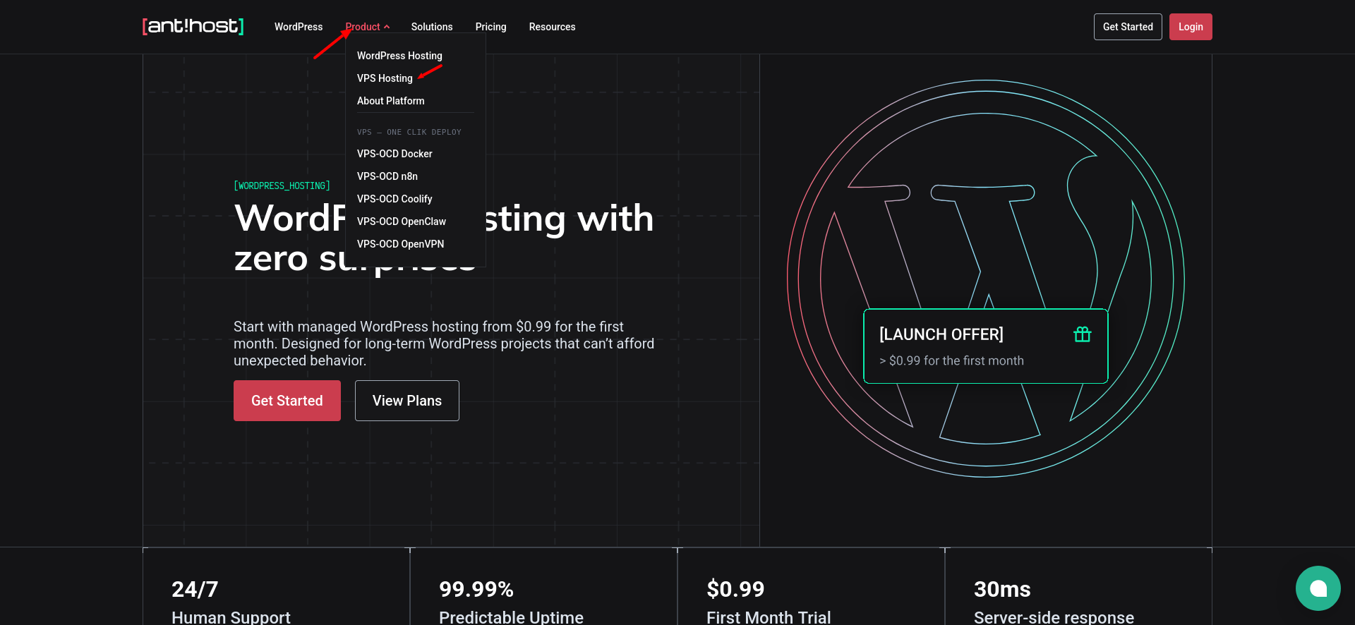 screenshot of the Antihost website