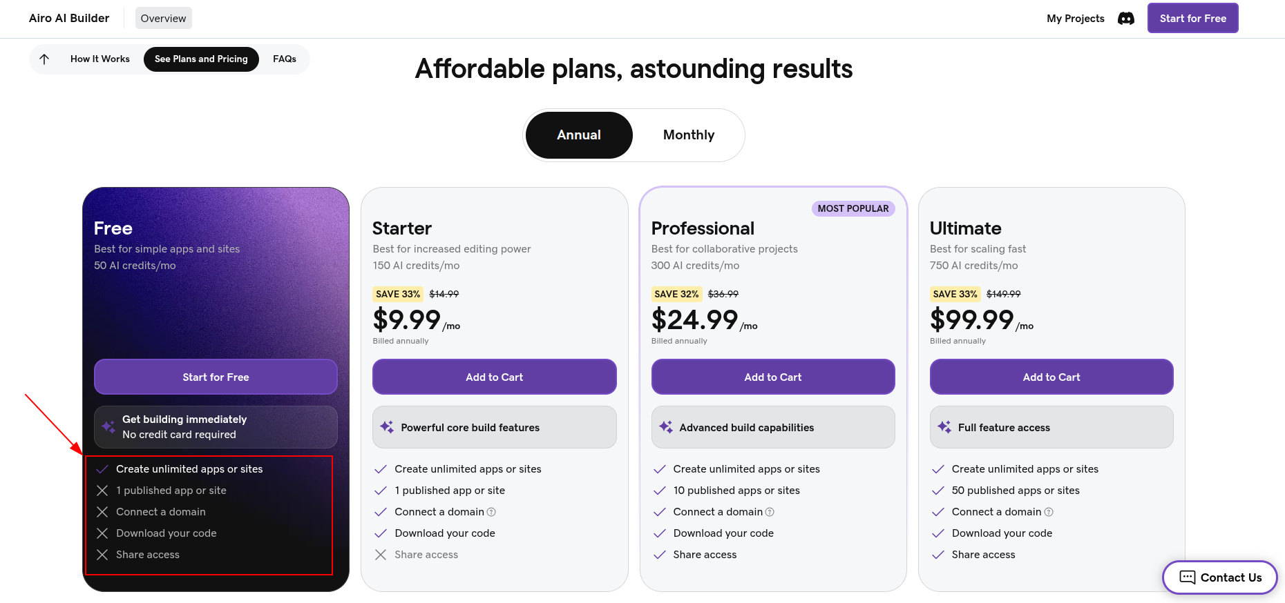 screenshot of godaddy airo features
