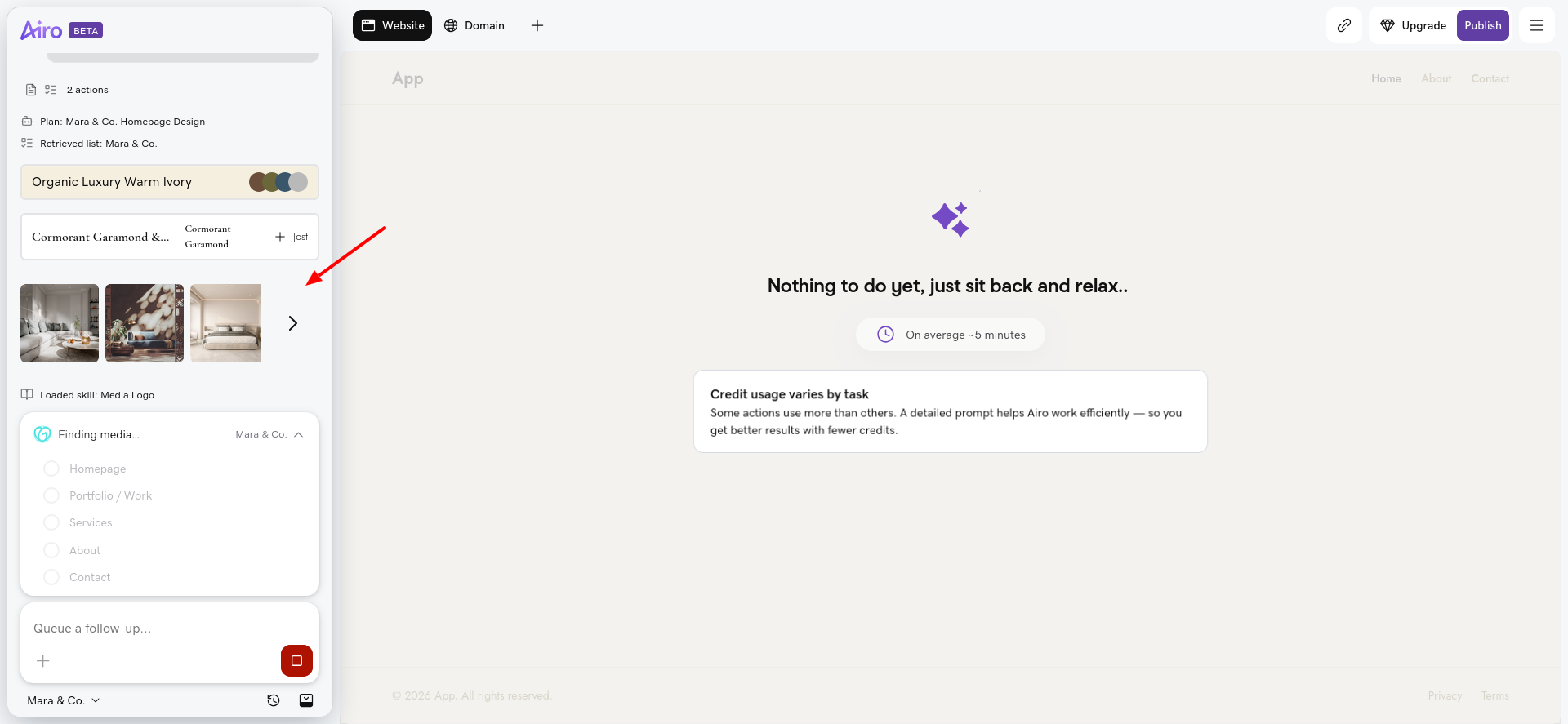 screenshot of Airo builder media settings