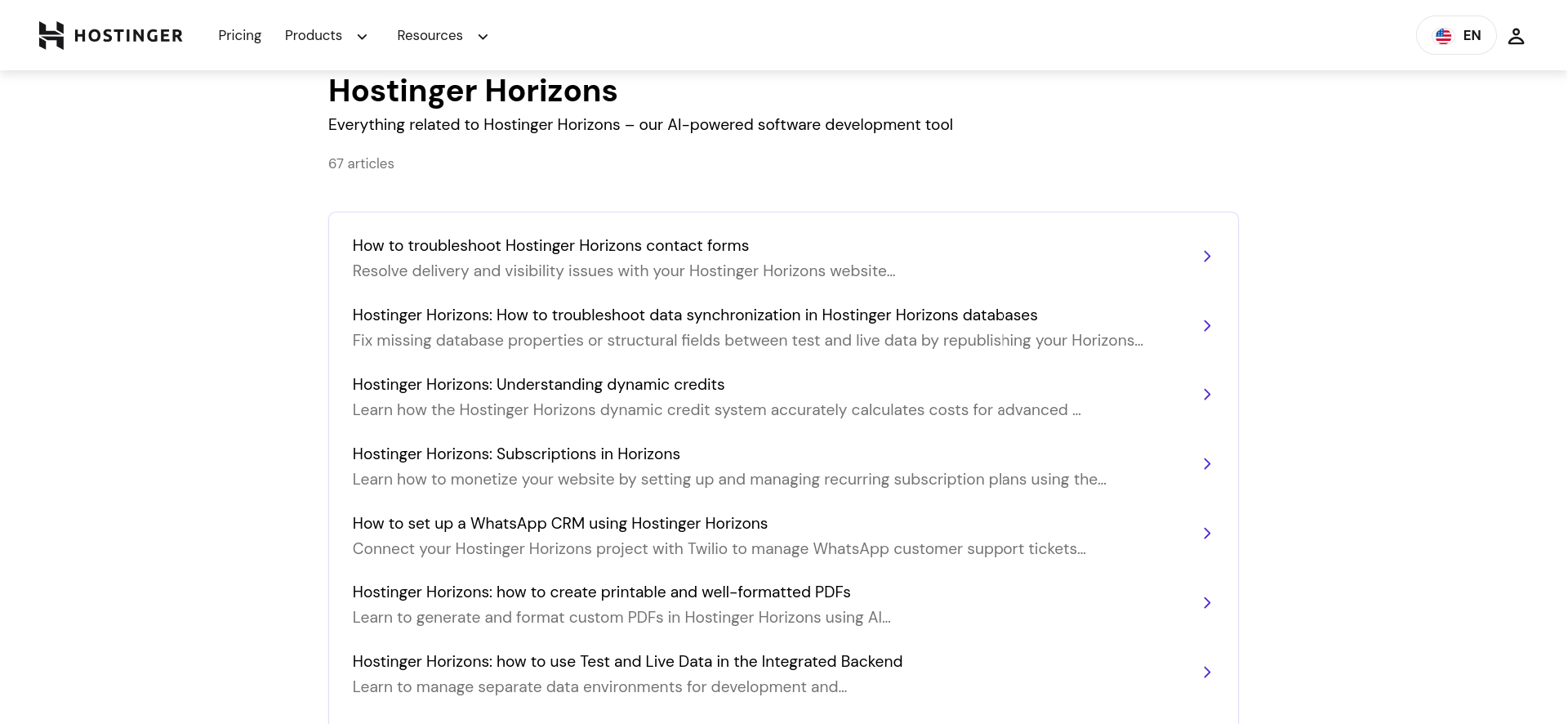 screenshot of Hostinger documentation