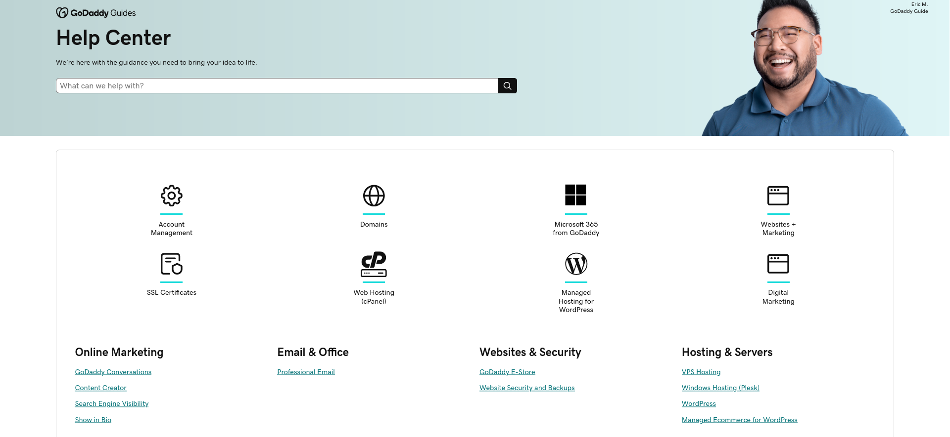 screenshot of Godaddy Help Center