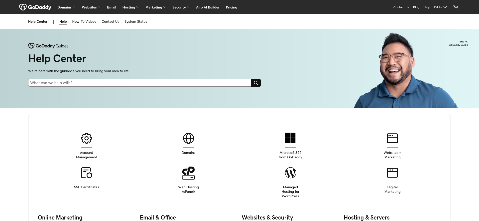 screenshot of GoDaddy Help Center