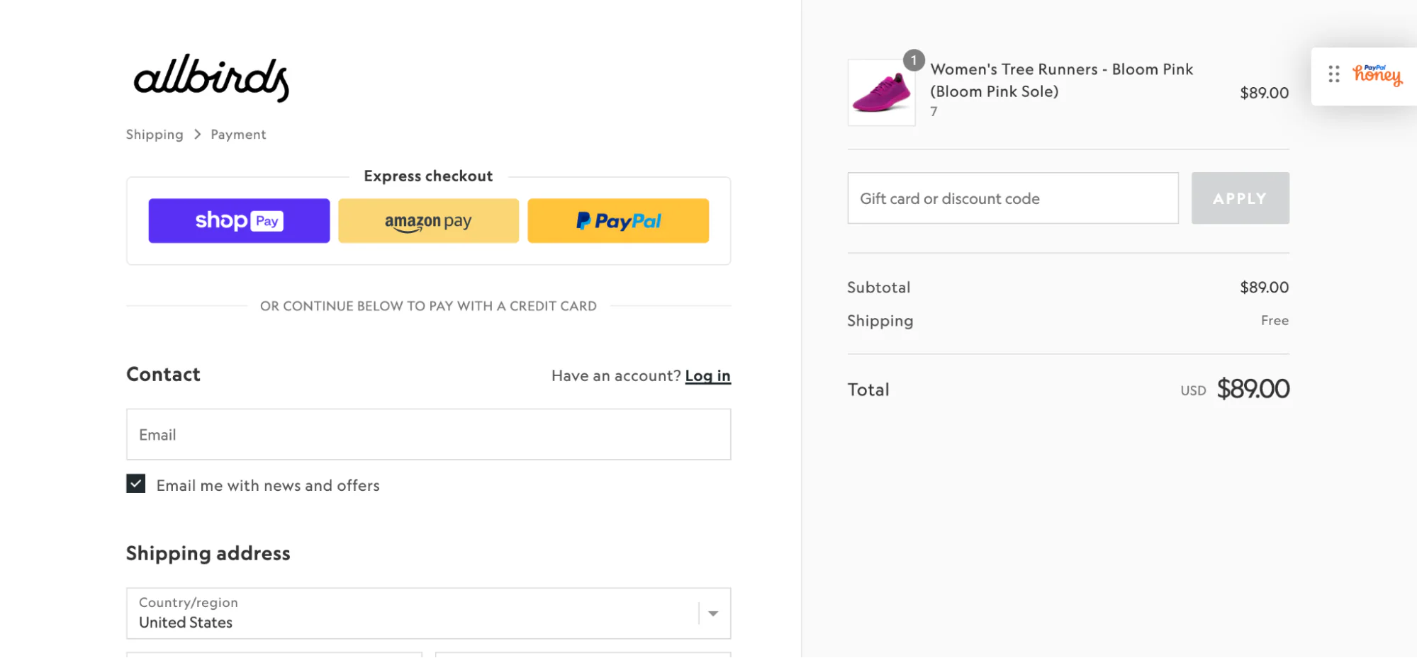 screenshot of the Shopify checkout
