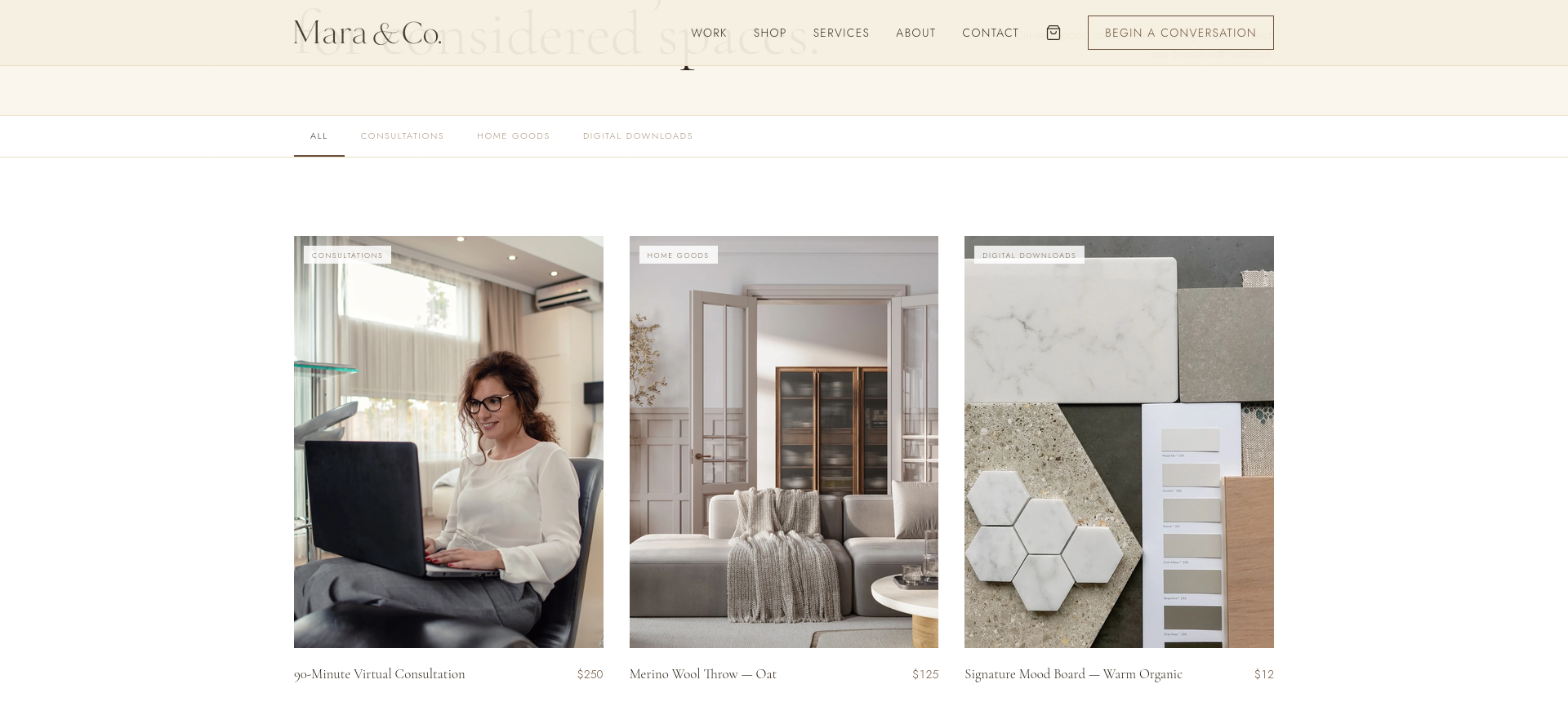 screenshot of the created website