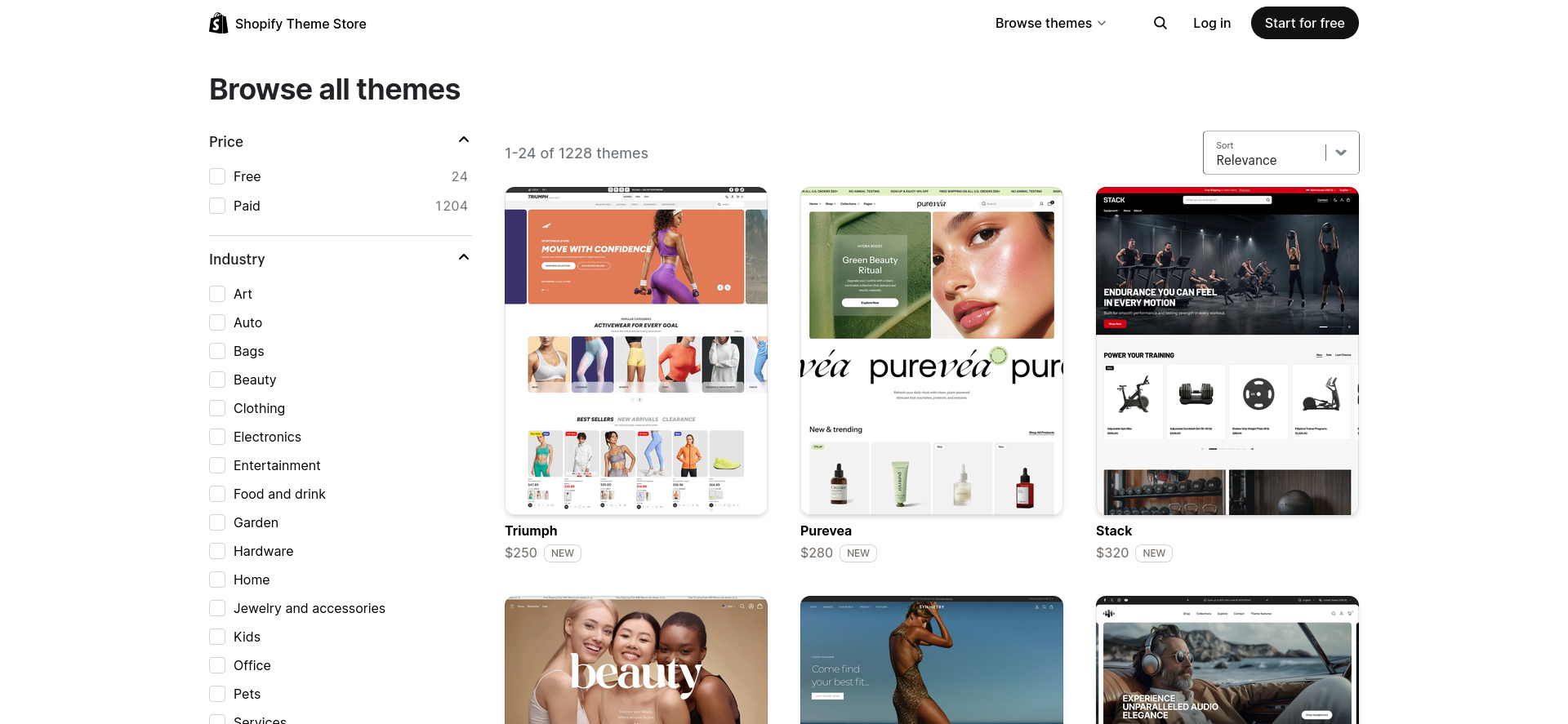 screenshot of the Shopify Theme Store
