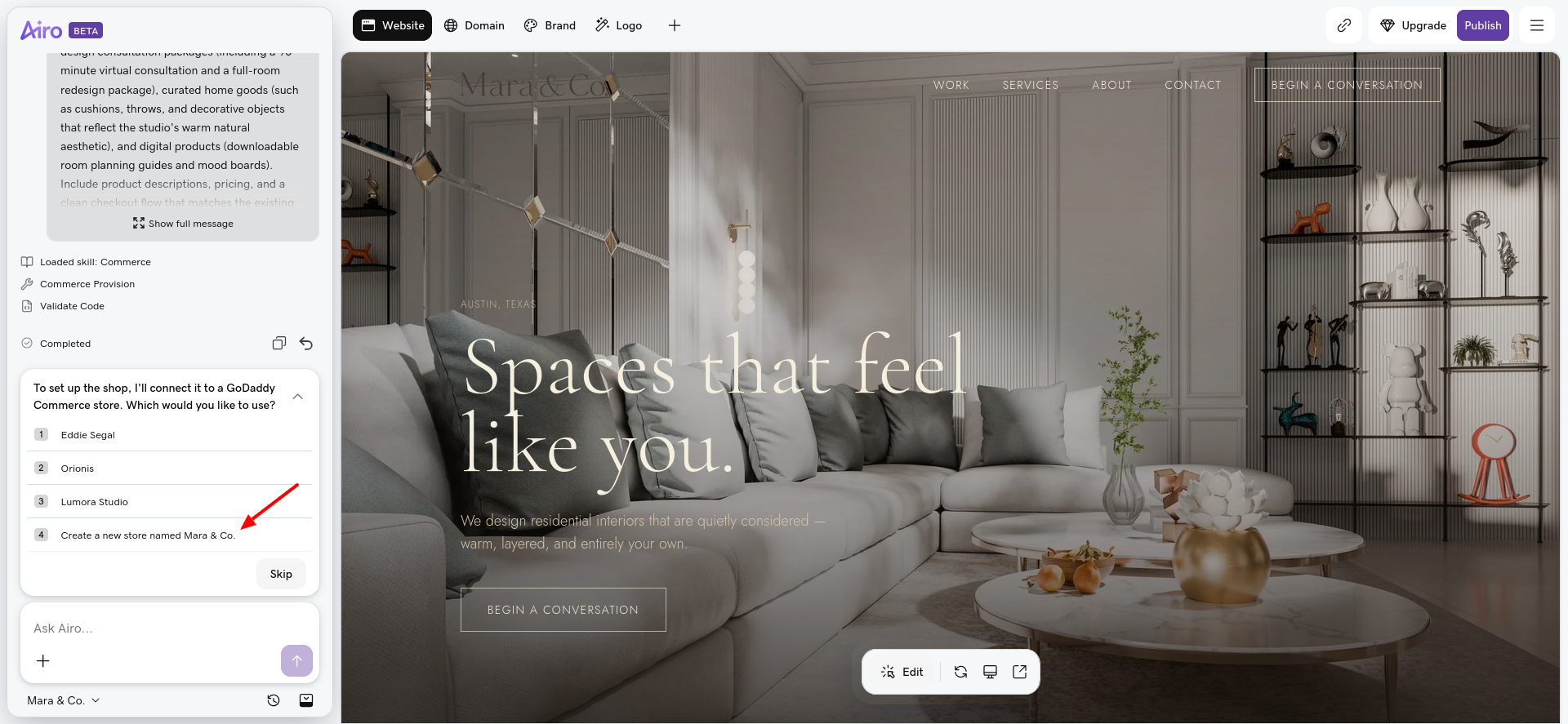 screenshot of Airo builder
