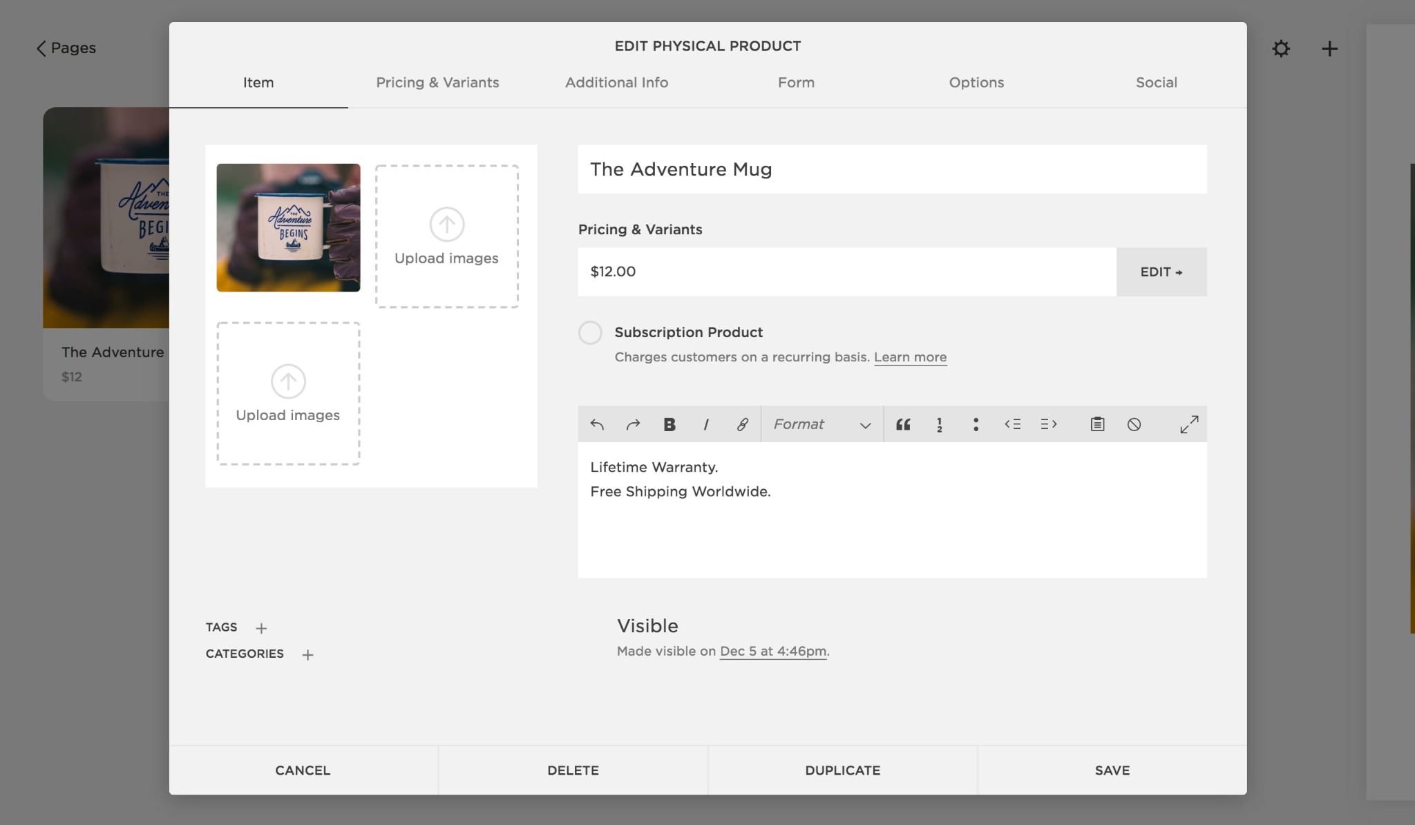 screenshot of the Edit Physical Products window