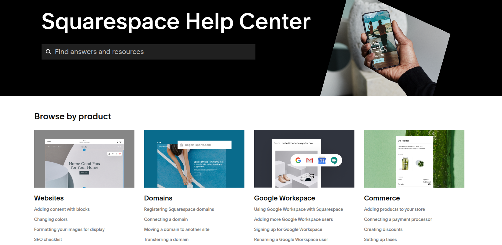 screenshot of the Squarespace Help Center